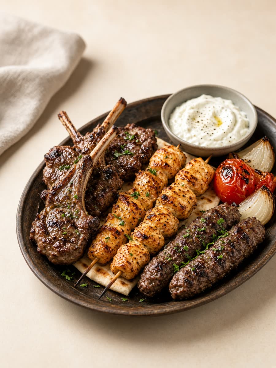 Grilled mashawi with vegetables